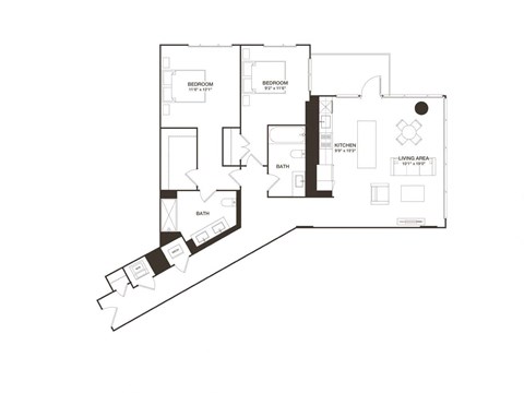 Floor plan for 2 beds, 2 baths, 1236 sqft